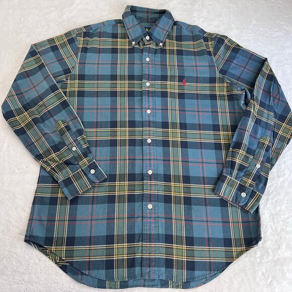 Ralph Lauren Other - Ralph Lauren Men’s blue green plaid button down shirt size Medium Red Pony